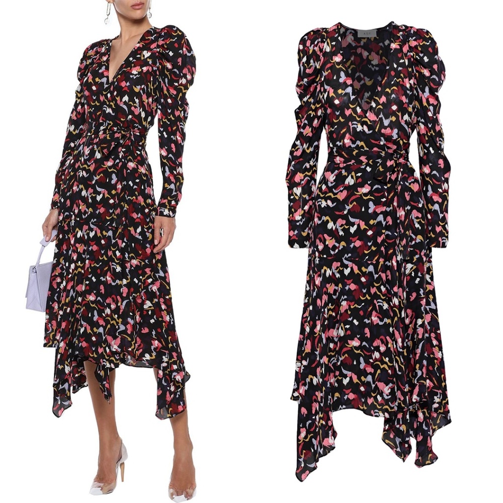 A.L.C. Wrap Tianna Dress Silk Size 4 Asymmetrical Midi
